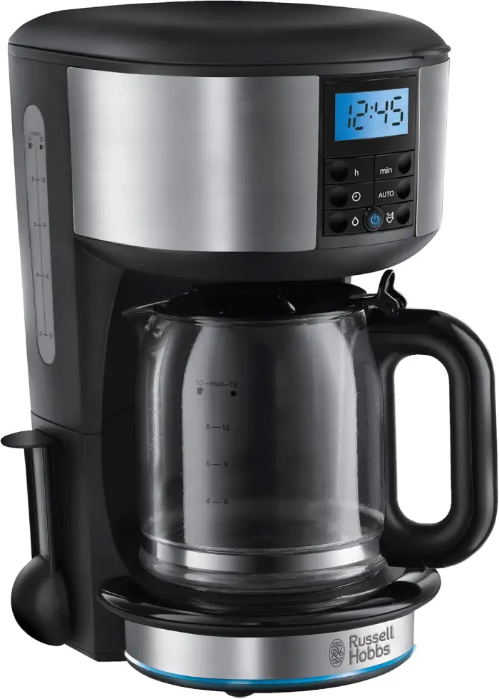 Russell Hobbs Cafetière filtre [Programmable, Technologie WhirlTech pour extraction & arôme optimaux] Buckingham (10 tasses, verseuse en verre 1,25L